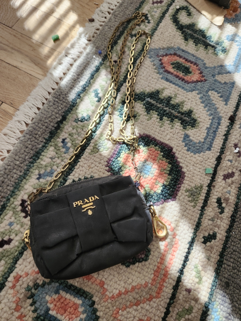 Prada Black Mini Crossbody with Gold Chain Strap